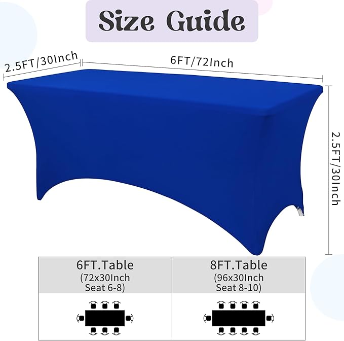 HAISIWLKJ 3 Pack Table Cloth 6ft Royal Blue Tablecloths for Rectangle Folding Table Spandex Fitted Stretch Wrinkle Resistant Washable Tablecover Protector for Party, Wedding, Banquet, Festival