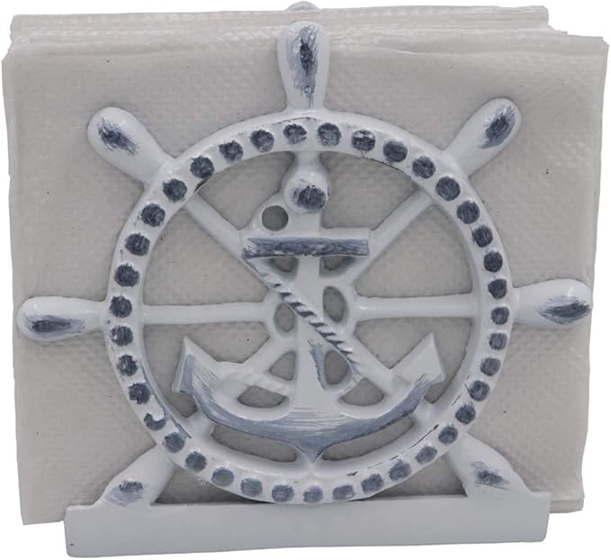 THDC Nautical Napkin Holder, Lunch, Dinner, Nautical Collection Napkin Holder, Made of Metal (Anchor Distressed White)