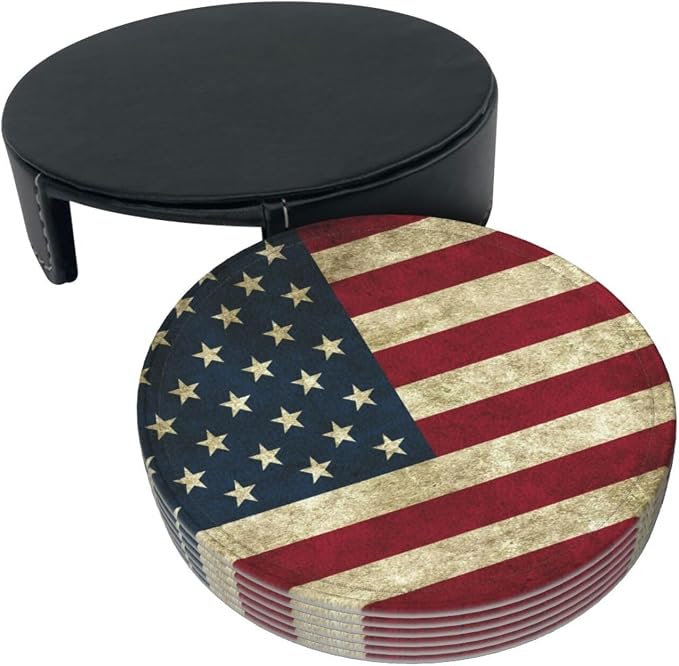 Vintage American Flag Leather Coasters Set of 6 - Image 8
