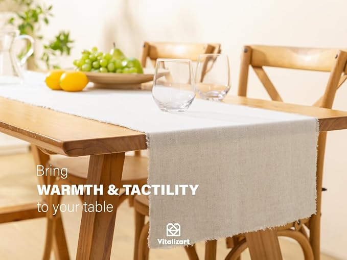 Vitalizart Beige Table Runner 14 x 72 Inches Long Slub Texture Cotton Linen - Image 3