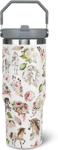 30 oz Horse Tumbler with Handle and Flip Straw, Vacuum Insulated Water Bottle by awufncksn