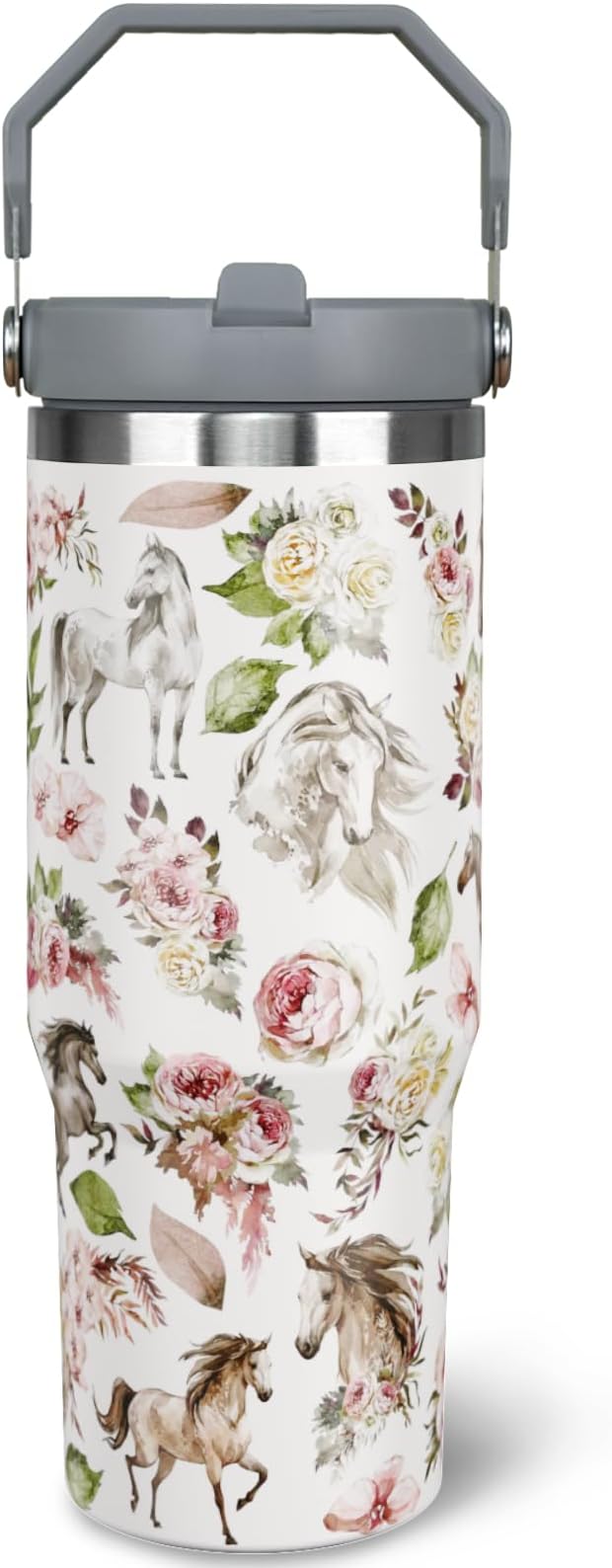 30 oz Horse Tumbler with Handle and Flip Straw, Vacuum Insulated Water Bottle by awufncksn