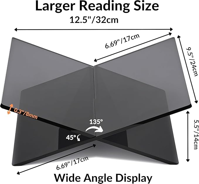 Honygebia Black Acrylic Book Stands - Cross Frame Acrylic Book Holder, Open Bookstand for Display and Reading, Suitable for Art, Bible, Cookbook, Easel, Magazine, Textbooks 12.5" x 9.5" x 5.5"