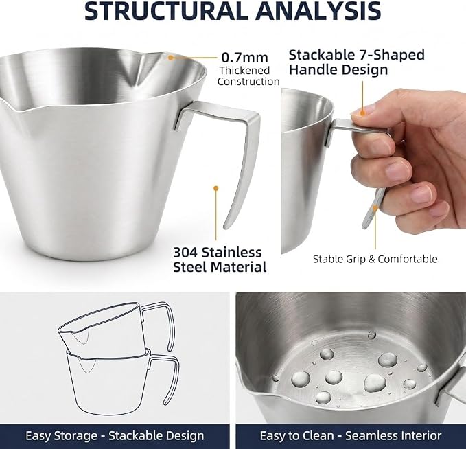 2Pc Espresso Measuring Cups, Double Spouts Stainless Steel, Sliver | Espresso - Image 6