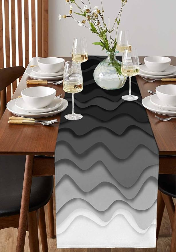 Grey Ocean Table Runners 90 Inches Long, Cotton Linen Fabric Table Runner - Image 2