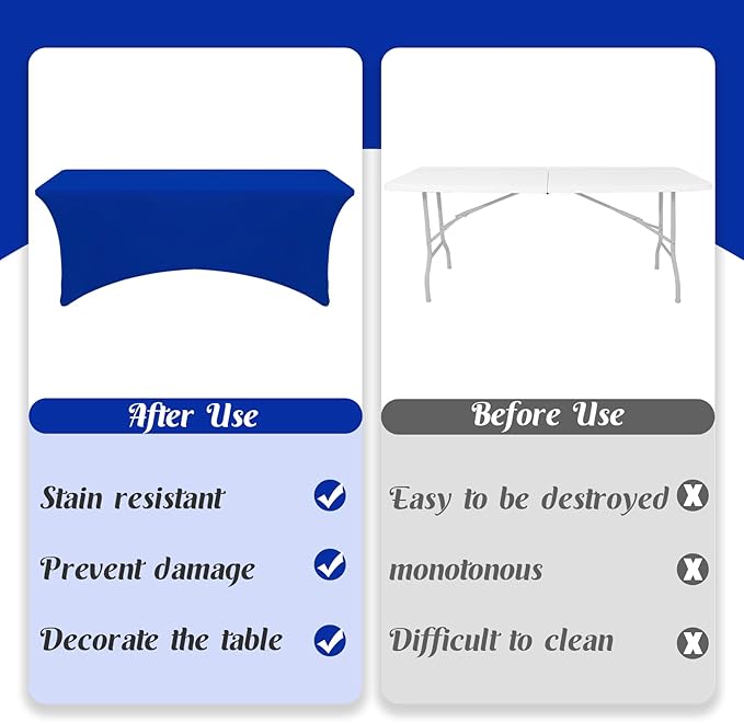HAISIWLKJ 3 Pack Table Cloth 8ft Royal Blue Tablecloths for Rectangle Folding Table Spandex Fitted Stretch Cover Wrinkle Resistant Washable Protector for Party, Wedding, Banquet, Festival.