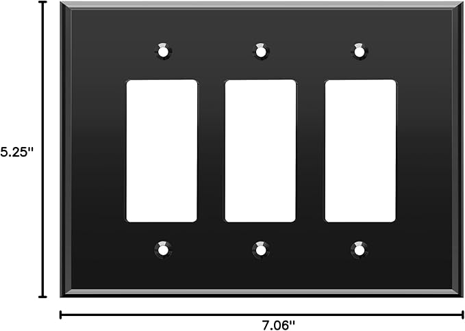 LIDER Reflective Acrylic Decorator Wall Plate, Mirrored Light Switch Plate, Plexiglass Outlet Cover, Acrylic Glass, Oversized 3-Gang 5.25" x 7.06", LWP-33O-ABK, Black