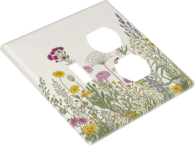 Light Switch Cover Plate Wildflower Botanical Plant Herbs Flower 2 Gang Decorative Switch Plates 1 Toggle Duplex Combo Outlet Covers GFCI Wall Plates for Bathroom Livingroom Decor