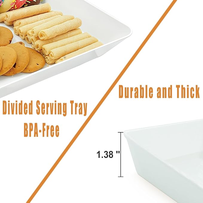 Serving Tray Platter, 6 Pcs Food Tray for Veggie Fruit Snack Dessert Cookie Cheese, Food Trays for Party Supplies Display, Plastic Platters for Serving Food, Large White Trays, BPA Free