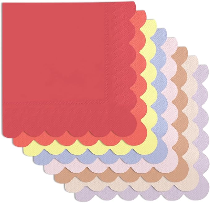 qiqee Pink Series Cocktail Dinner Napkins 5x5inch Disposable Beverage,Wedding, Birthday Party Dessert Wave Paper Napkins(120 Count)