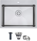 ROVATE 22x18 inches Drop-in Kitchen Sink Single Bowl Stainless Steel with 1 Hole, Handmade Topmount Kitchen Sink with Basket Strainer