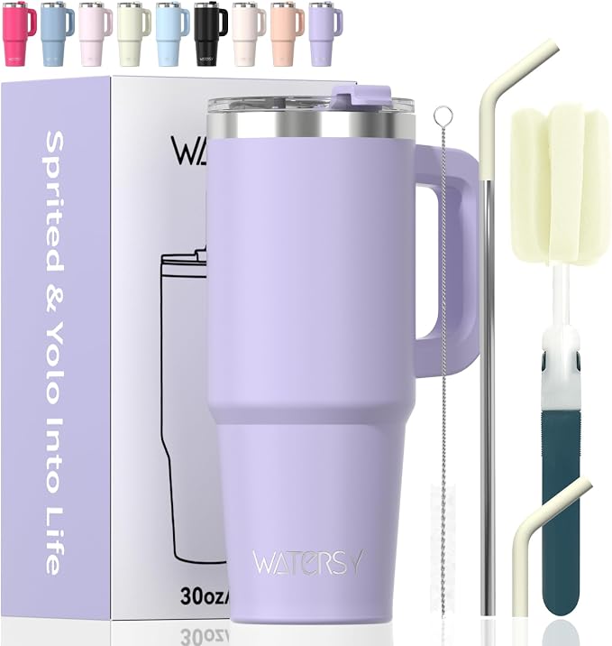 30 oz Tumbler with Handle, Tumbler with Lid and Straw, Double Wall Insulated by Watersy