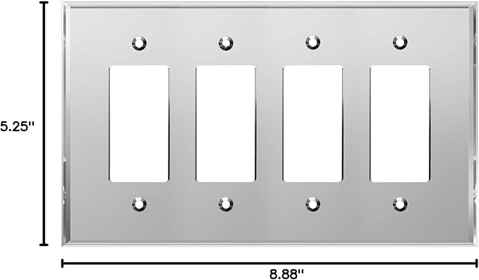 LIDER Reflective Acrylic Decorator Wall Plate, Mirrored Light Switch Plate, Plexiglass Outlet Cover, Acrylic Glass, Oversized 4-Gang 5.25" x 8.88", LWP-34O-ASV, Silver