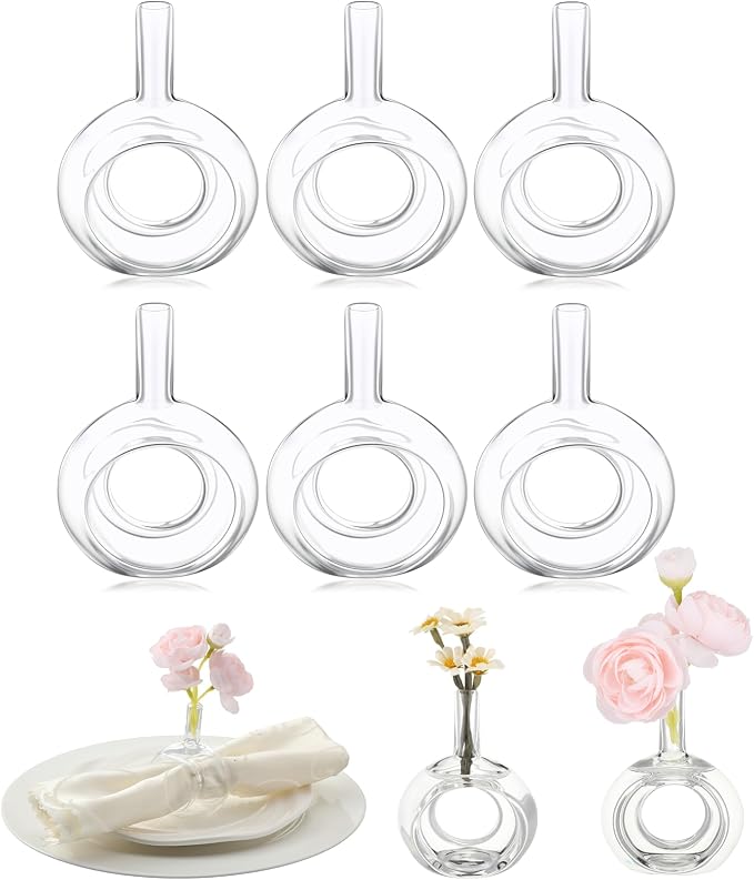 Honeydak 6 Pcs Vases Glass Napkin Rings Hand Blown Borosilicate | High by Honeydak