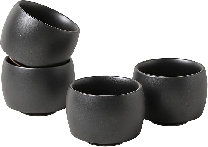 Rural Style Small Ceramic Espresso Cups Set of 4 Coffee Mugs 5oz Black | Tea - Image 2