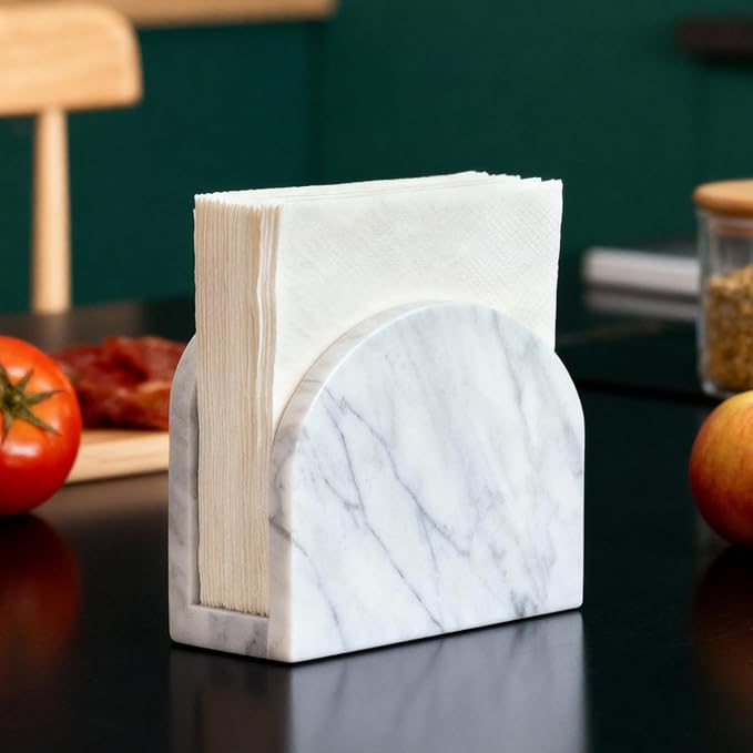 Marble Napkin Holder for Table, White Upright Napkin Holders for Paper, Standing Napkin Dispenser for Kitchen, Dining Room, Party Hotel, Cafe, Bar