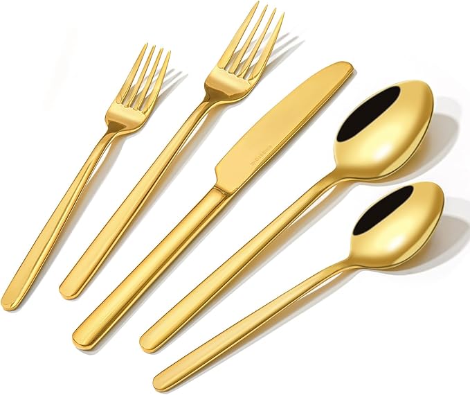 Gold Silverware Set, 20 Piece Flatware Cutlery Set by KINGSTONE
