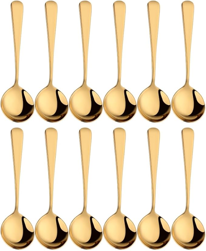 Broth Round Spoon Set, 12-Piece Reusable Stainless Steel Dinner Table Cereal by BISDARUN