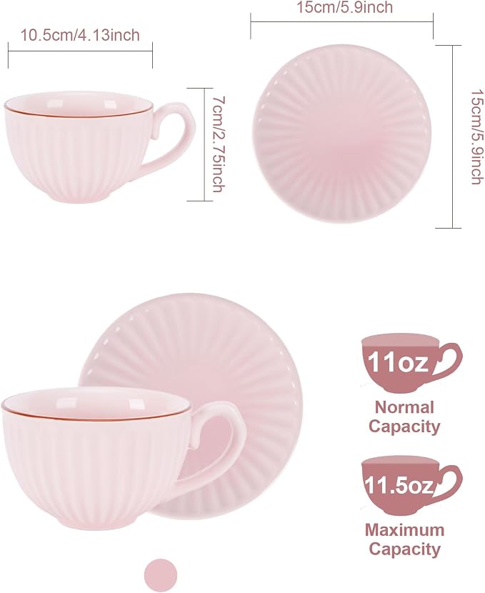 Ceramic Coffee Cup and Saucer Set, 11 oz Latte Cappuccino Cup - Image 2