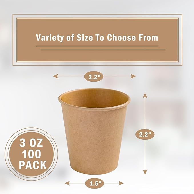 Lamosi 100 Count 3 oz Kraft Paper Cups, Disposable Small Coffee Cups, 3 Ounce Sample Cups for Bathroom, Mouthwash, Party, Picnic