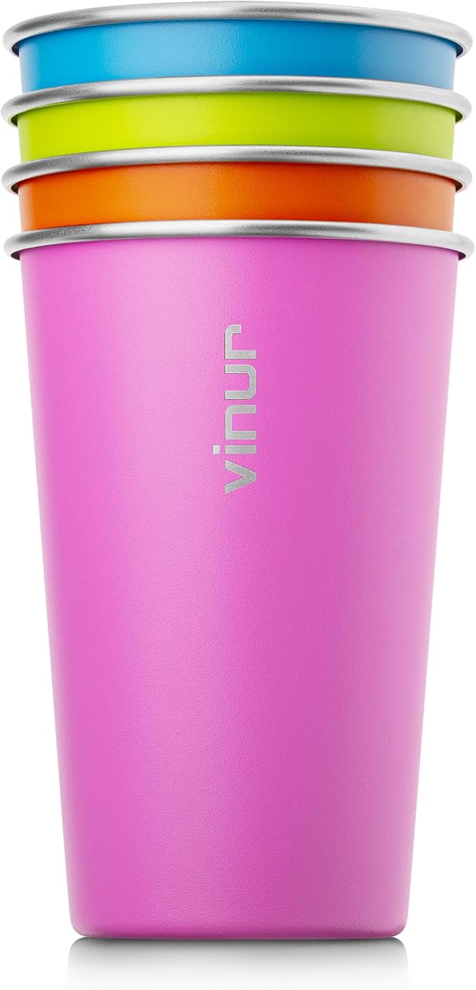 Stainless Steel Cups-16 oz Colorful Stackable Metal Drinking Glasses 4 Pcs | 16 by Vinur