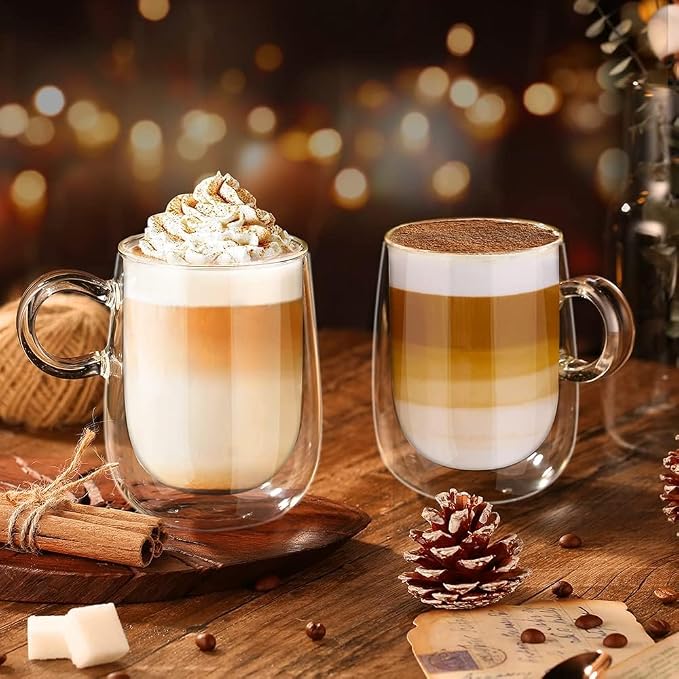 glastal 12 oz Double Walled Glass Coffee Cups Set of 4 Cappuccino Cups - Image 5