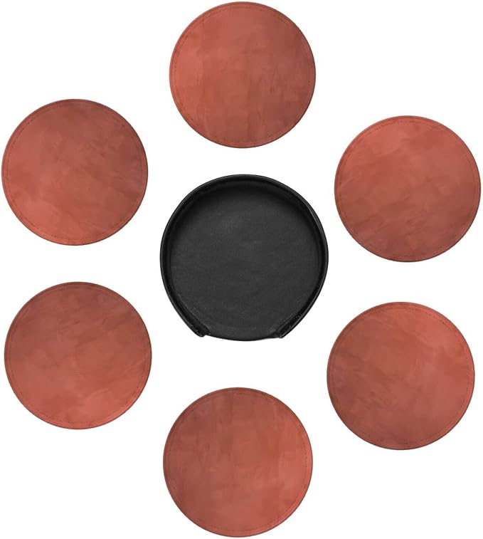 6 Pcs Burnt Orange Leather Coasters - Image 7