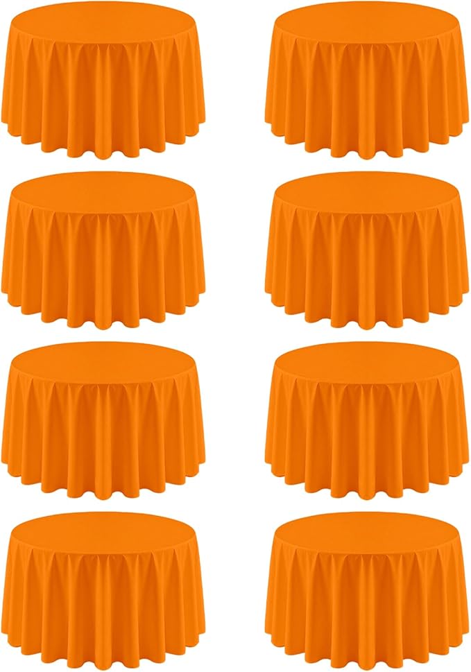 8 Pack Round Tablecloth 90 Inch Orange Tablecloth for Round Tables, Washable Polyester Table Cloth Stain and Wrinkle Resistant Decorative Table Cover for Wedding Party Dining Banquet