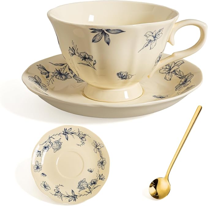 Vintage Fancy Porcelain Tea Cup and Saucer Set by Unknown
