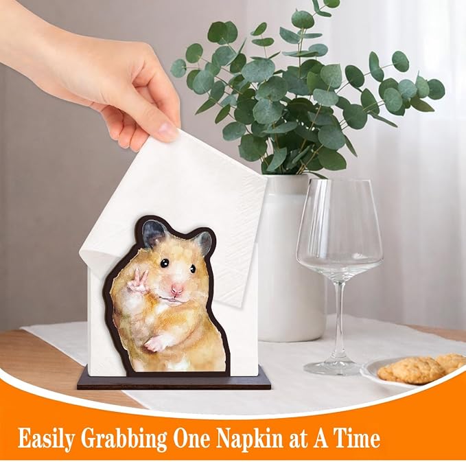 Cute Wooden Napkin Holder Hamster Design Farmhouse Animal Wood Napkin Holder - Image 3