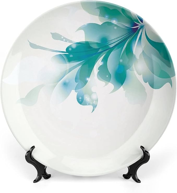Ceramic Plates, Abstract Decor Decorative Ceramic Plates, Big Single Beautiful Blue Ombre Flowers, 6 Inch, for Dining, Parties, Wedding, White Light Blue and Blue