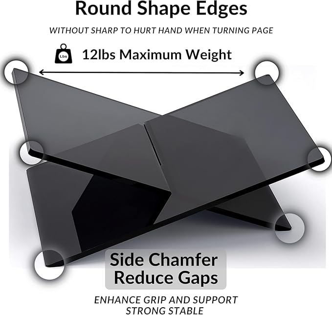 Honygebia Black Acrylic Book Stands - Cross Frame Acrylic Book Holder, Open Bookstand for Display and Reading, Suitable for Art, Bible, Cookbook, Easel, Magazine, Textbooks 12.5" x 9.5" x 5.5"