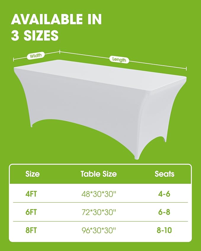 Pureegg Spandex Tablecloth 6ft - 4 Pack, Fitted and Tight Cloth for Rectangle Table, Wrinkle-Free and Stretch Table Cover for Party, Wedding, Banquet and Birthday, White