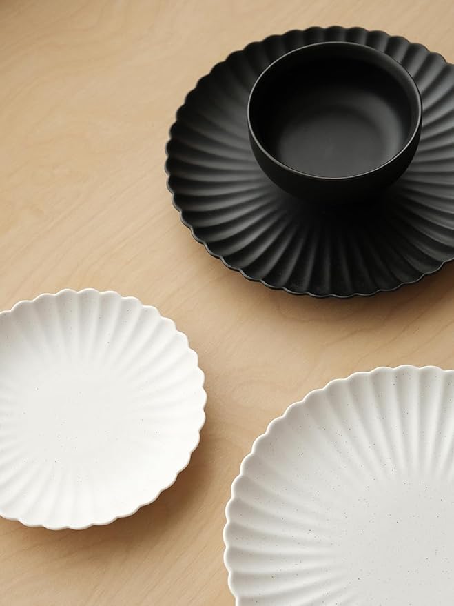 WENSHUO Daisy Plates Set of 6 (Matte Black, 9 Inch)
