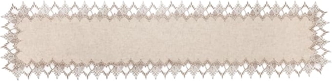 Phantomon Neutral Linen Table Runner 72 Inches Beige Embroidered Runner Lace - Image 2