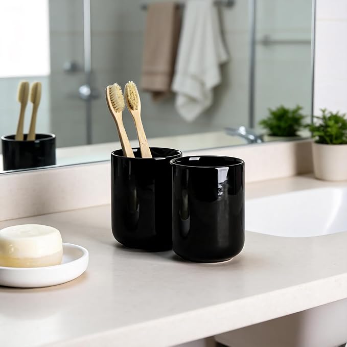 Gaolinci 2 Pcs Simple Solid Color Ceramic Mouthwash Cups, Bathroom Brushing Cup - Image 2