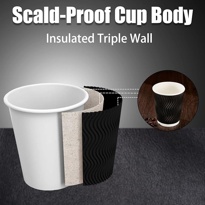 Lamosi 120 Pack 8 oz Disposable Coffee Cups, Insulated Corrugated Paper Cup | - Image 3
