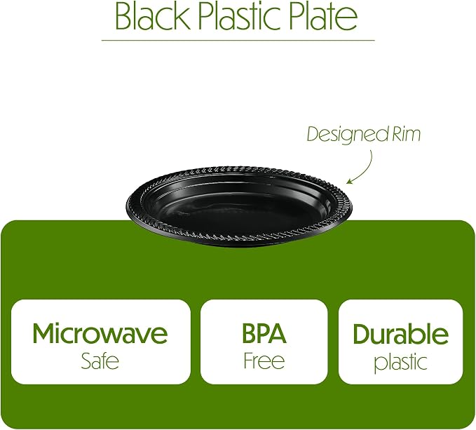 PLASTICPRO 200 PCS Black Plastic Plates Light Weight 7 Inch Plastic Dinner - Image 6