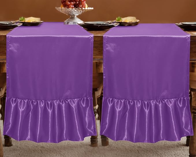 2 Pack Purple Satin Table Runner 12 x 72 Inch | Ruffle Design, Luxurious Dining - Image 3