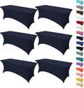 6Pack 6FT Table Cloth for Rectangular Fitted Events Stretch Navy Blue Table Covers Washable Spandex Tablecloth Protector for Party, Wedding, Cocktail, Banquet, Festival