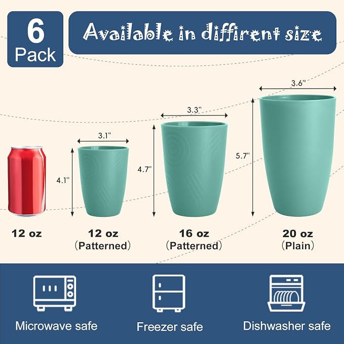 Reusable Wheat Straw Cups 6 PCS, Unbreakable 16 OZ Plastic Cup Alternative - Image 6
