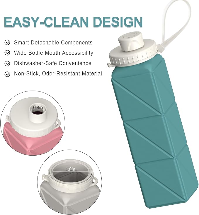 BEAUTAIL Collapsible Water Bottles 21oz/610mL, Silicone Travel Water Bottle | - Image 5
