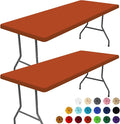 Spandex 8 Foot Rectangle Thanksgiving Table Cloth 2 Pack, Elastic Fitted Tablecloths for Picnic, Stretch Washable Patio Table Cover for Outdoor, Camping, Banquet and Parties (Rust, 30"x96")