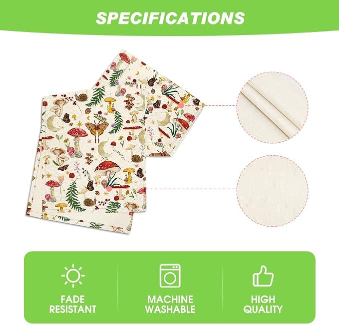 Artoid Mode Beige Modern Mushroom Table Runner, Seasonal Botanic Farmhouse - Image 5
