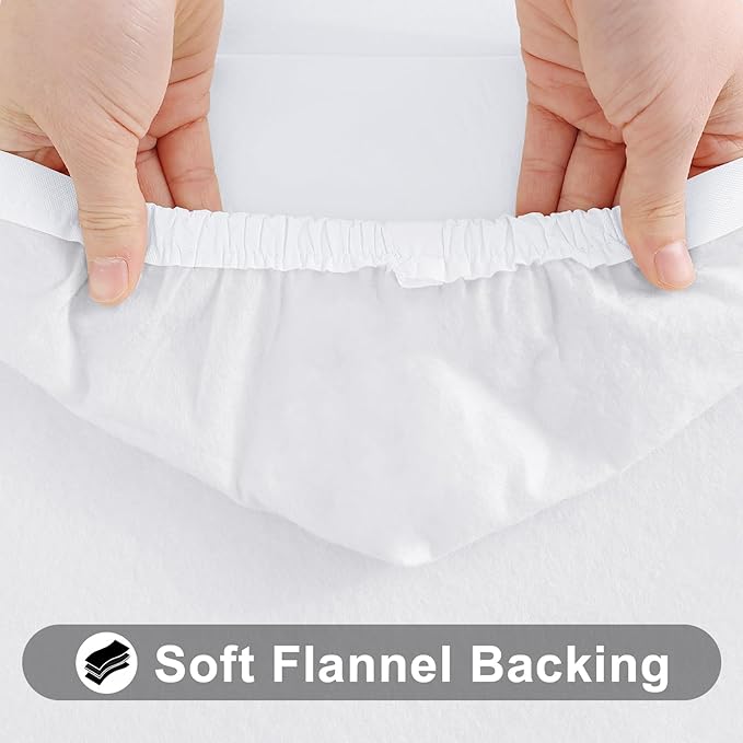 Smiry Rectangle Tablecloth, Elastic Fitted Flannel Backed Vinyl Tablecloths for 6ft Folding Tables, Waterproof Wipeable Table Covers for Indoor, Outdoor, Picnic and Camping (White, 36"x72")