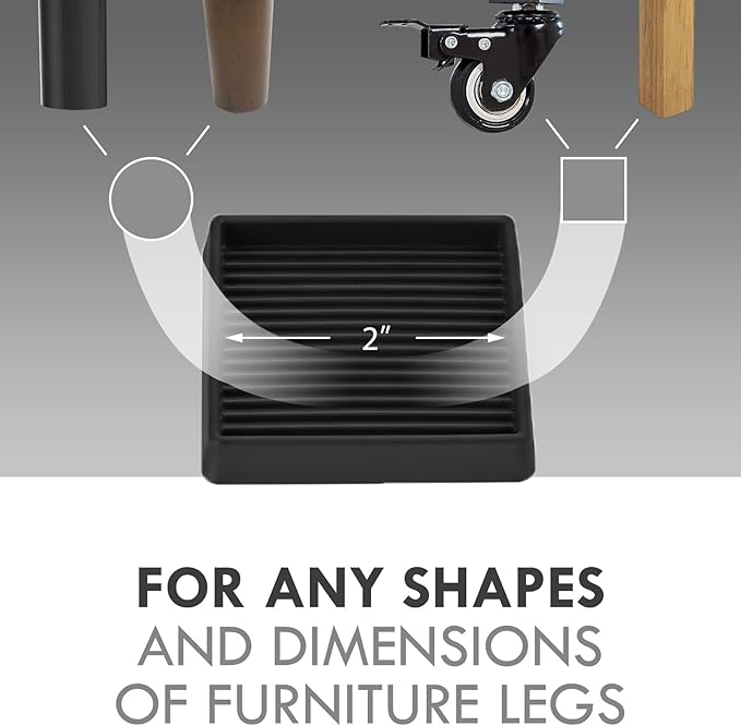 2X2 Rubber Caster Cups, Non Slip Furniture Pads, Anti-Slip Gripper, Anti Skid Furniture Feet, Anti Slide Floor Protector for Bed Couch Table Chair Stoppers - 8 Pack, Black