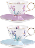 KAMMAK Ceramic Coffee Cups Saucers Set of 2, Porcelain Espresso Cups by KAMMAK