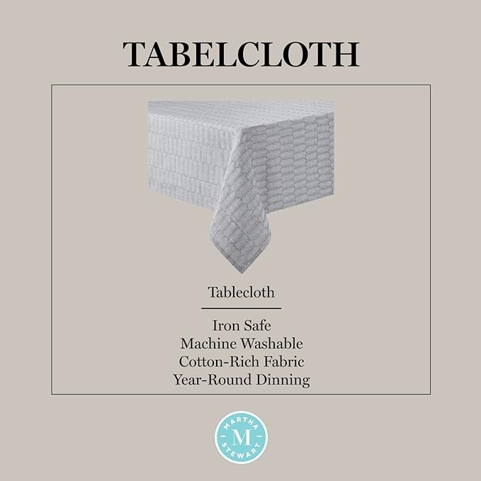 Martha Stewart Honeycomb Modern Farmhouse Tablecloth, Charcoal Grey, 60"x84"