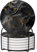 Set of 6 Abstract Black Marble Coasters by Hoomey
