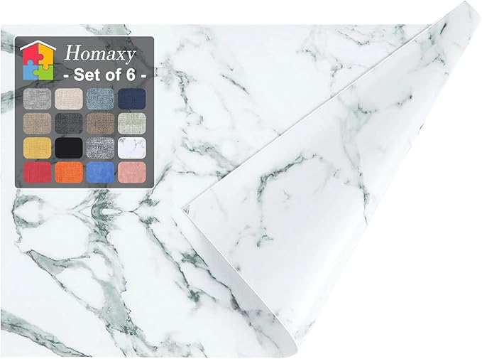 Homaxy Faux Leather Heat Resistant Placemats for Dining Table Set of 6, Waterproof Wipeable Washable PU Table Mats, Easy to Clean Anti-Slip Place Mats, 11.8" x 17", Marble